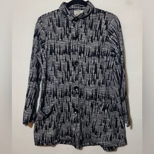 Parsley & Sage Abstract Knit Button Up Jacket Small Black White Gray Art To Wear